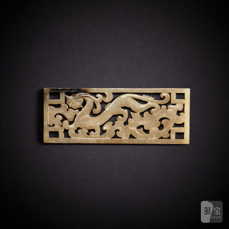 A white jade reticulated 'chilong' plaque, Han dynasty | 漢 白玉鏤雕螭龍紋牌